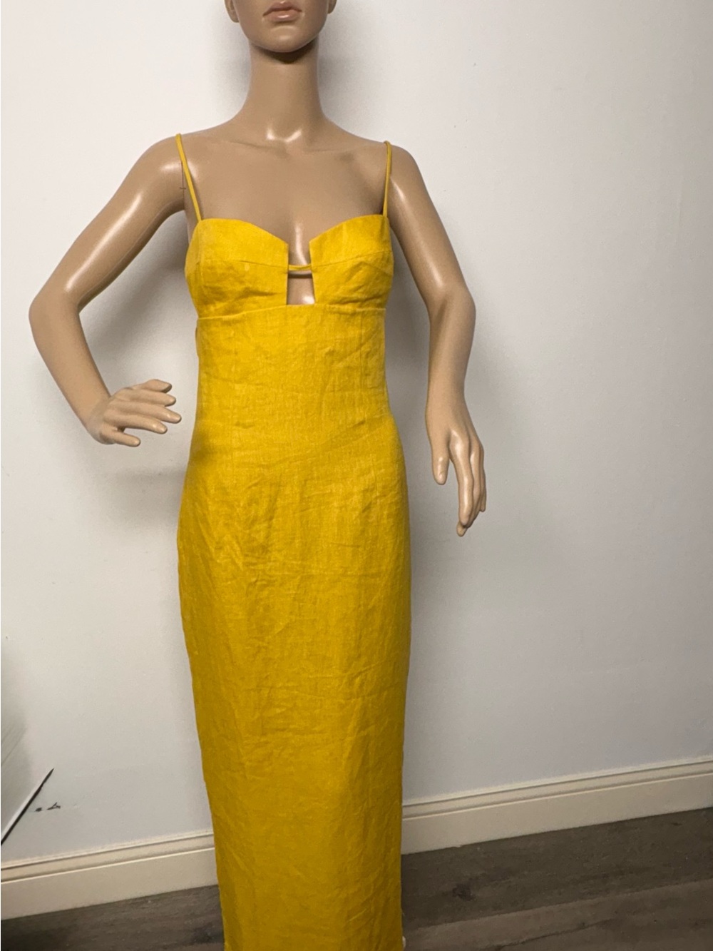 Reformation Bright Yellow Strapless Cutout Maxi Dress